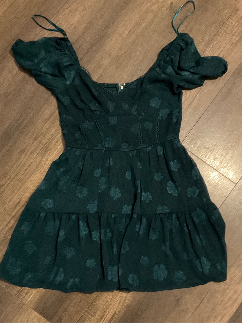 Trixxi Dark Teal Floral Puff Sleeve Mini Dress